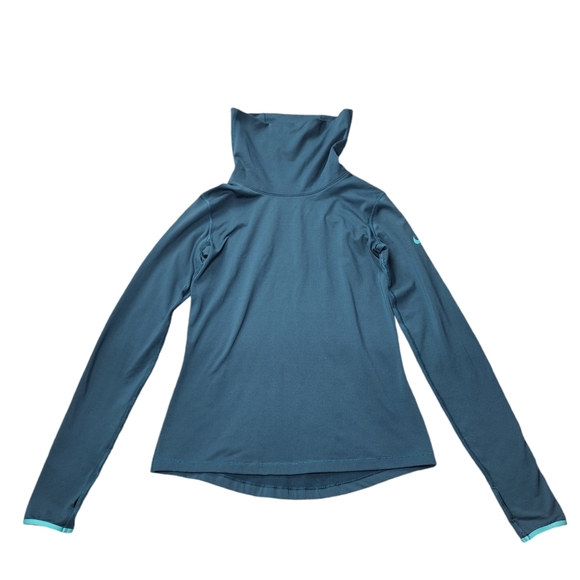 Nike‎ Pro Dri Fit Women Sz M Green Long-sleeve Thumbhole Turtleneck Pullover Top - Picture 4 of 14